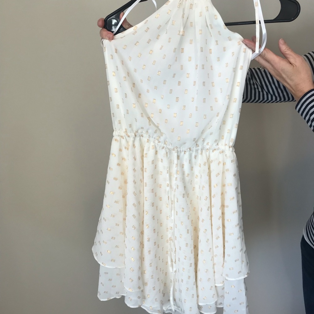 Bebe NEW White Chiffon Dress with gold details